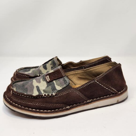 Ariat Cruiser Moc Slip On Shoes Loafer Women Size 7.5B Brown Leather Camo Canvas - Picture 4 of 8